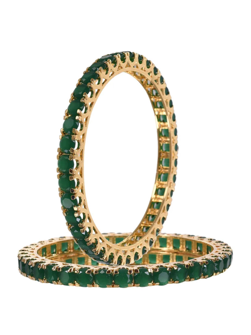 American Diamond Studded Gold Plated Traditional Green Emerald Round 6mm
