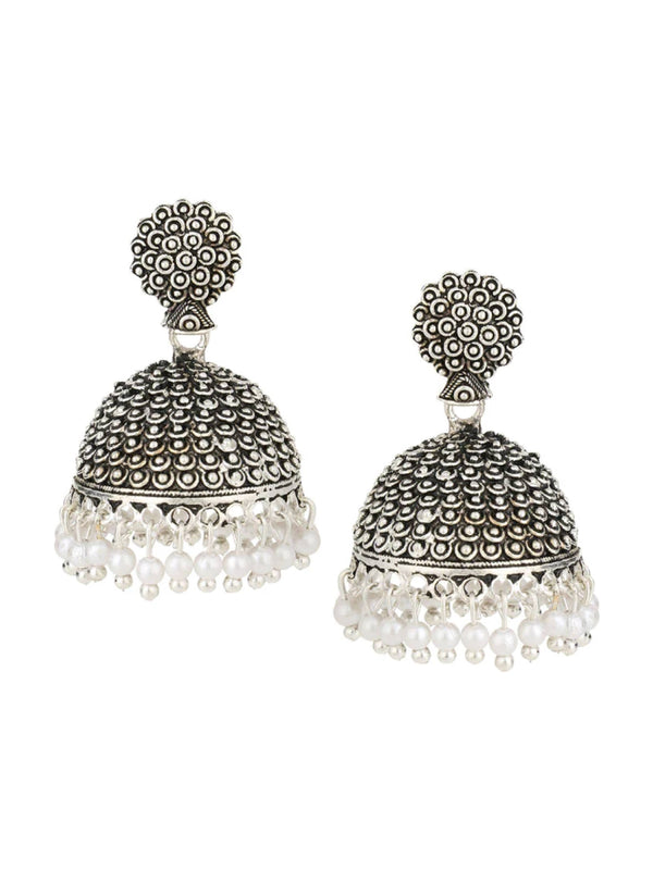 Antique Oxidised Silver Jhumka Earrings Set