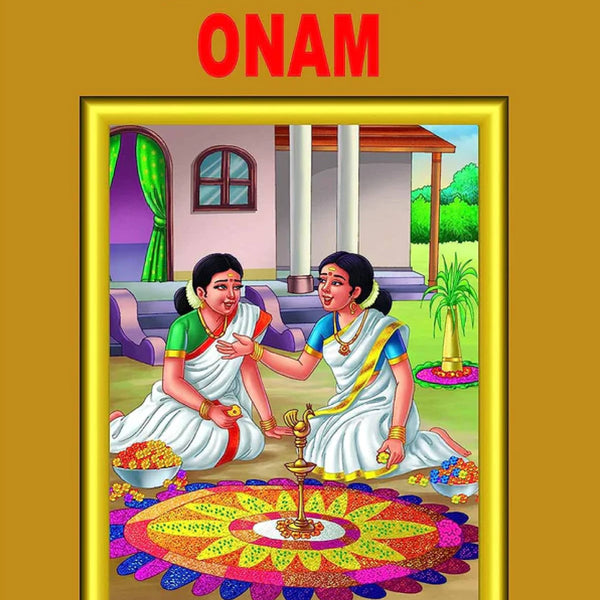 happy onam greetings vector illustration. illustration of kids making  pookalam for a family Stock Vector Image & Art - Alamy
