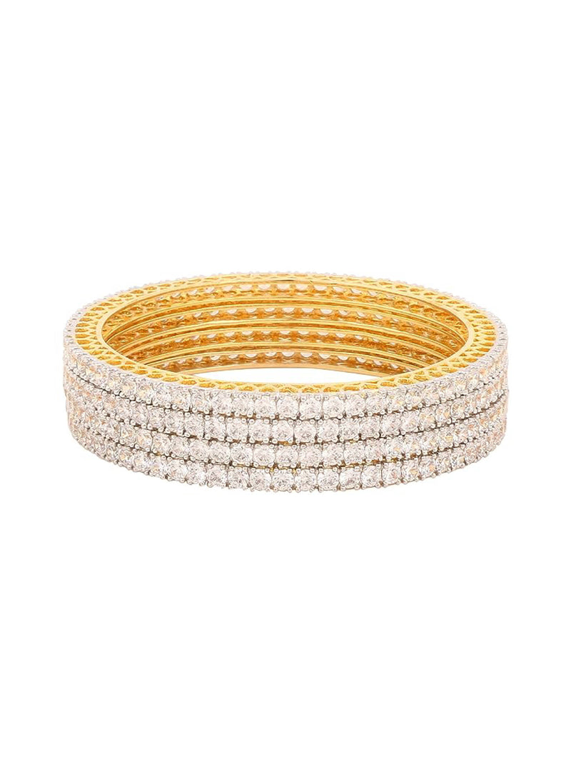 Gold Plated Traditional Solitaire Look Set of 4 Bangles