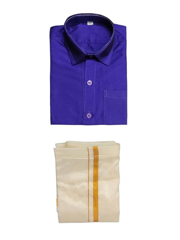 Kids Combo Half Sleeve Art Silk Shirt and Dhoti - Violet