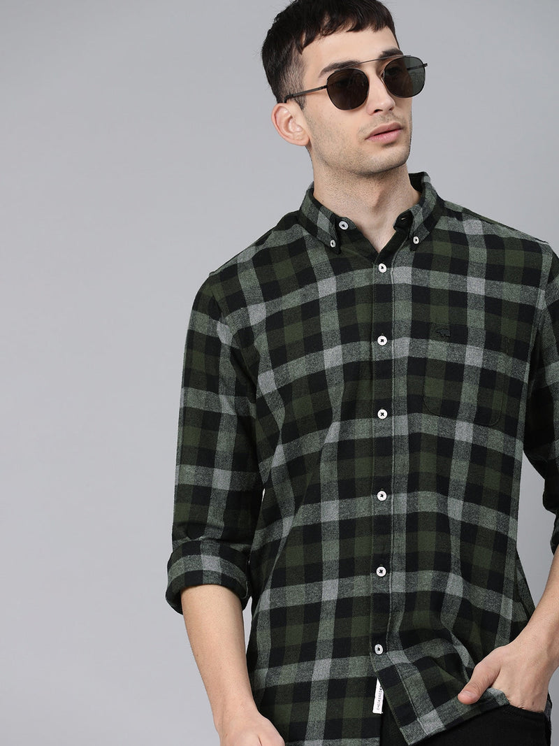 men olive green grey checked casual shirt thebearhouse