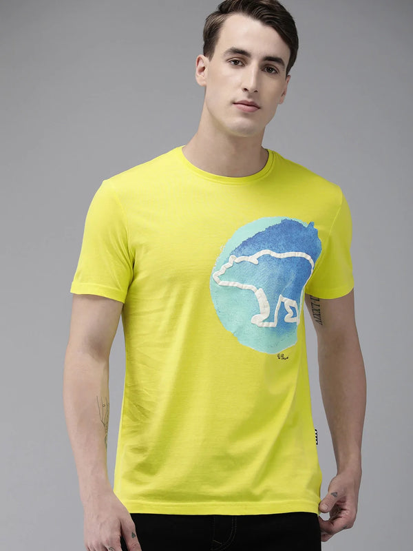 shop Blot Ardor Edition Yellow Pure Cotton Bear Printed Slim Fit T-shirt
