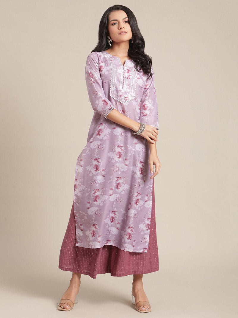 varanga mauve floral printed gota embellished yoke and sleeves kurta