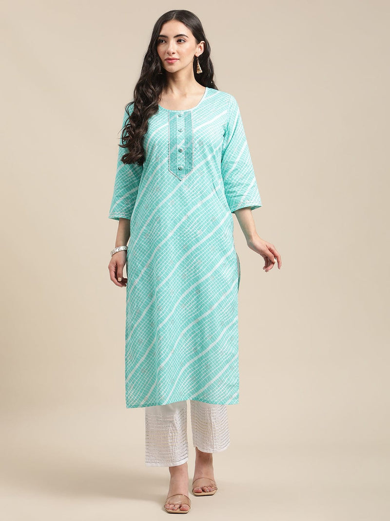 varanga blue leheriya printed thread work embellished kurta white work trouser