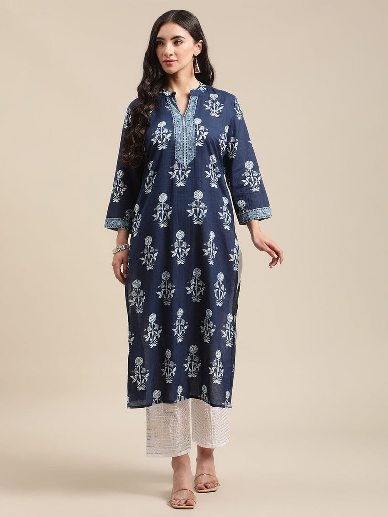 varanga indigo floral printed patch work kurta with white gota work trouser