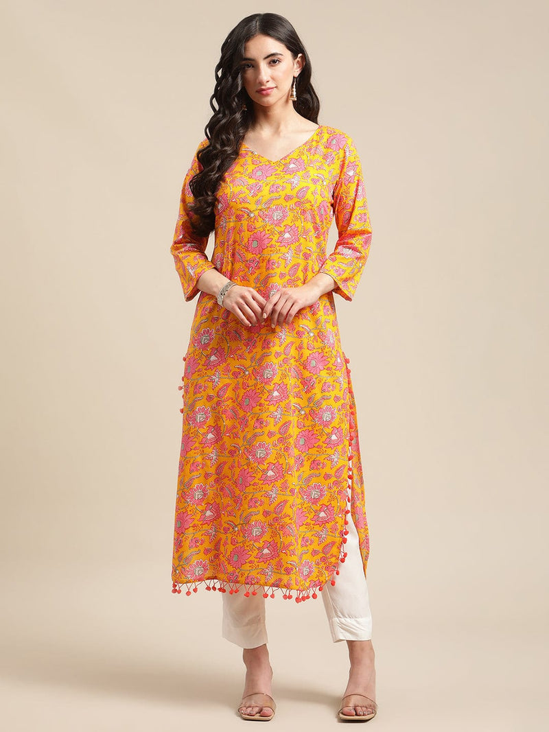 buy mustard floral printed lace embellished kurta trouser