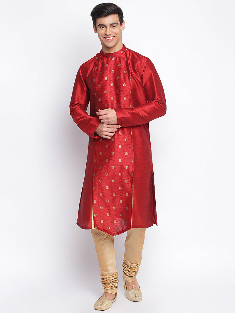 sanwara maroon woven pattern straight kurta for men