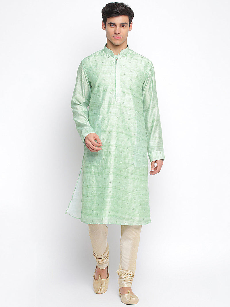 sanwara light green woven pattern straight kurta for men
