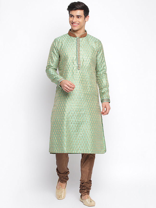 sanwara green woven pattern straight kurta for men