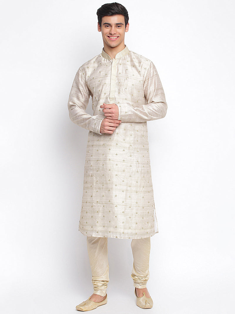 sanwara light beige woven pattern straight kurta for men