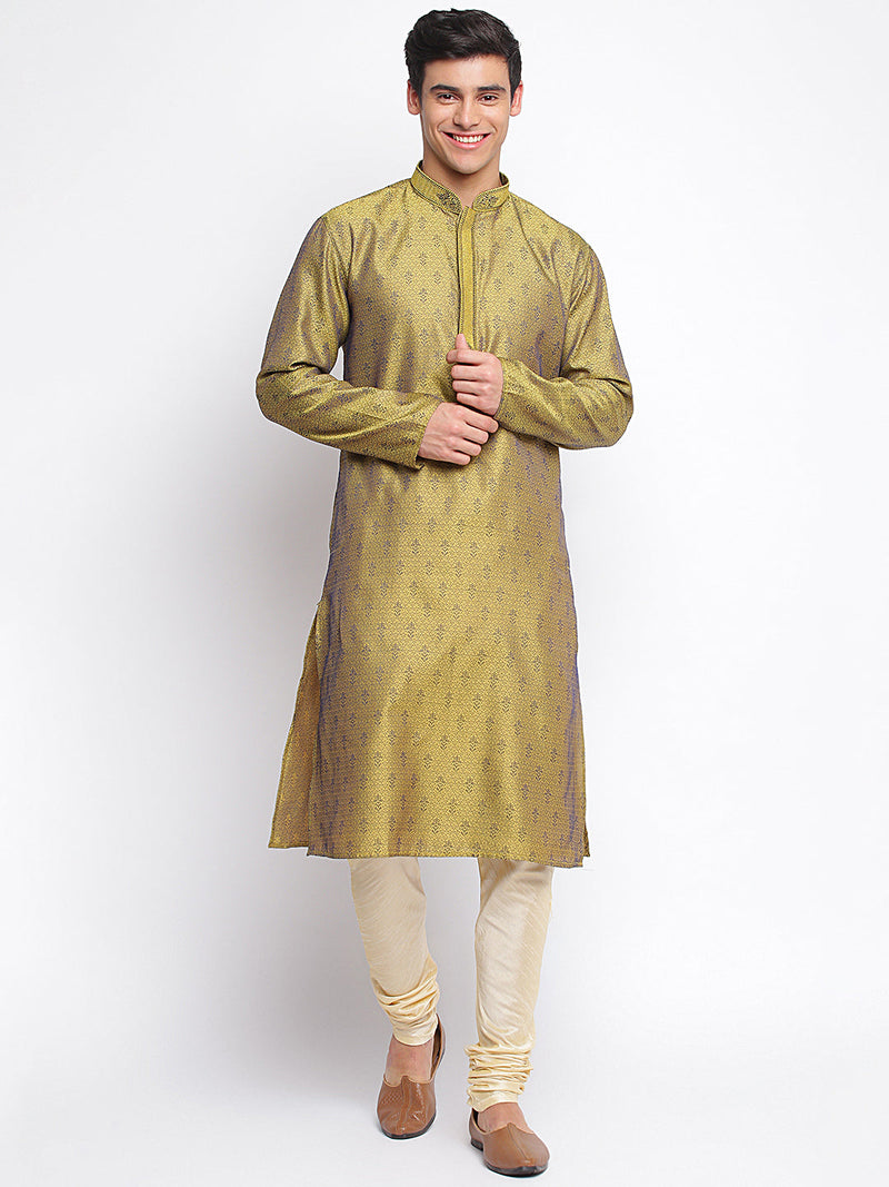 sanwara gold woven pattern straight kurta for men