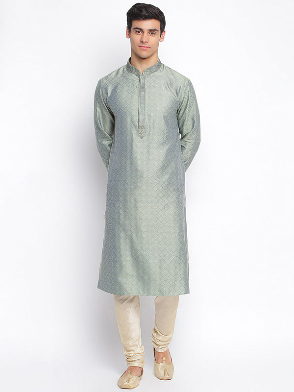 sanwara grey woven pattern straight kurta for men