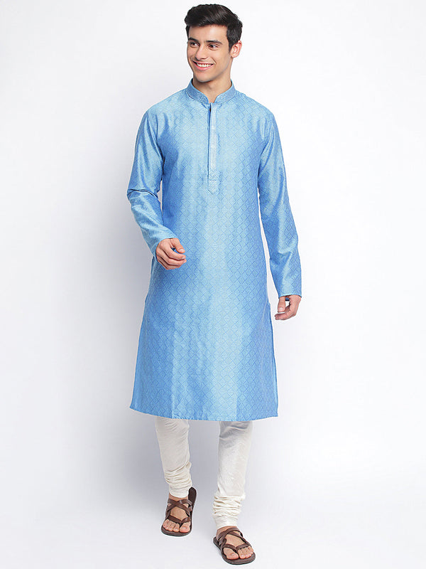 sanwara sky blue woven pattern straight kurta for men