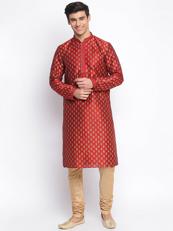 sanwara maroon woven full sleeve straight kurta men