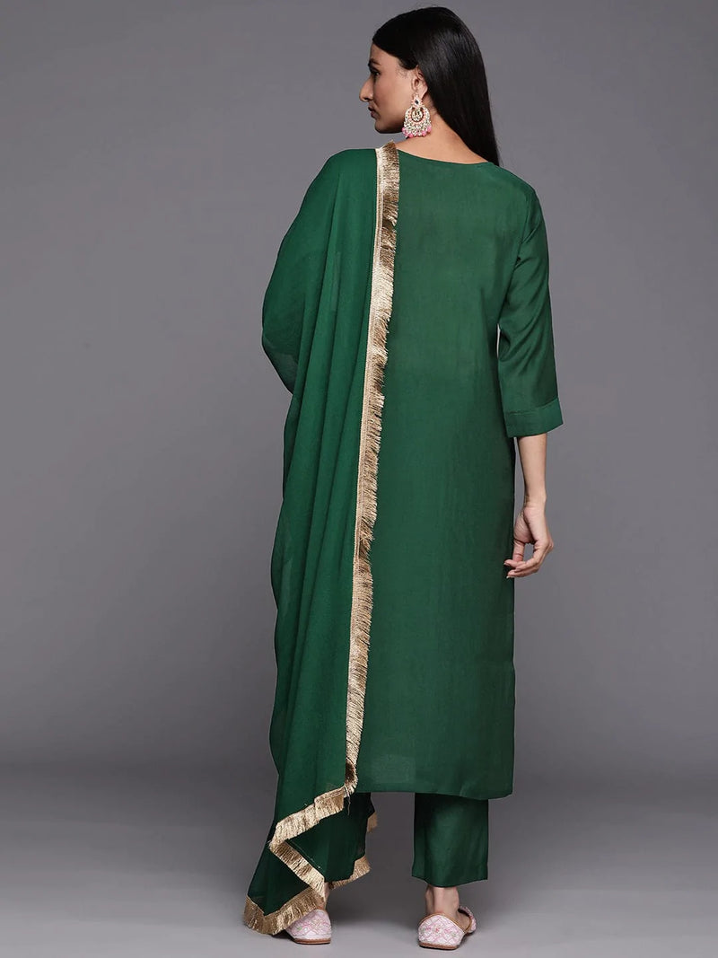women green ethnic motifs embroidered gotta patti kurta with trousers with dupatta
