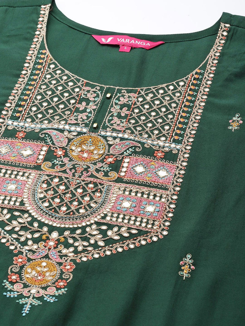 buy green ethnic motifs embroidered gotta patti kurta with trousers with dupatta