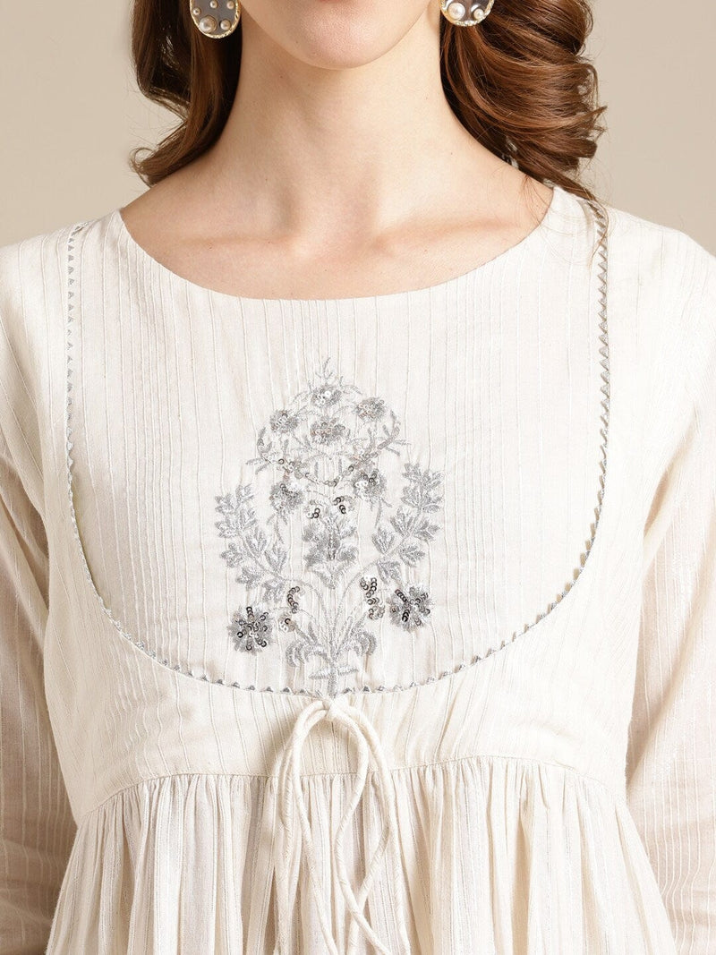 white floral yoke design thread work anarkali kurta buy online