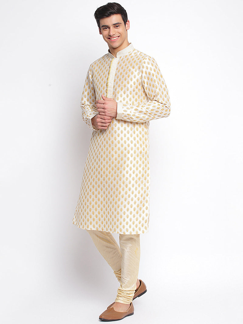 buy cream woven pattern straight kurta men