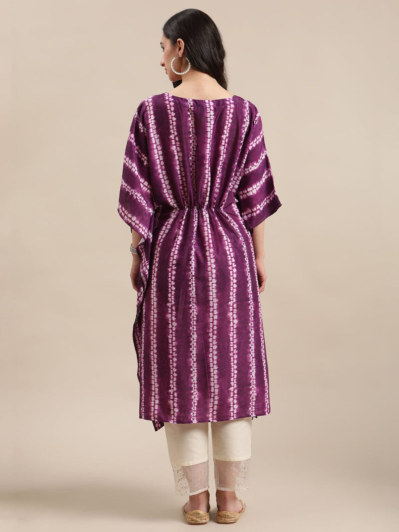 purple and white shibori printed v neck kaftan trouser set women online