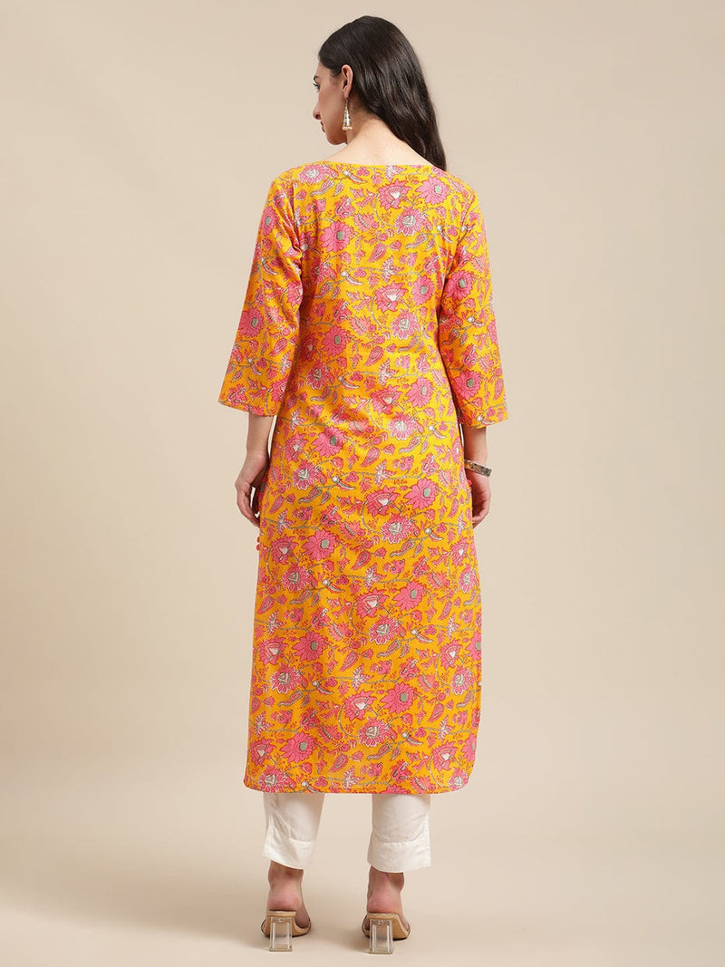 varanga mustard floral printed lace embellished kurta trouser