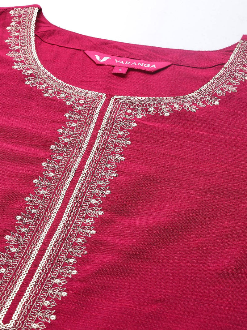 buy maroon ethnic motifs embroidered kurta set dupatta