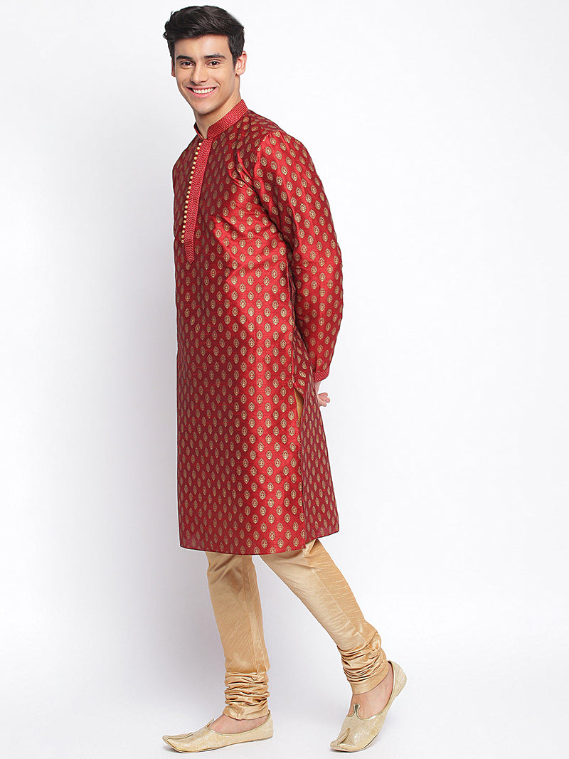 buy maroon woven full sleeve straight kurta men