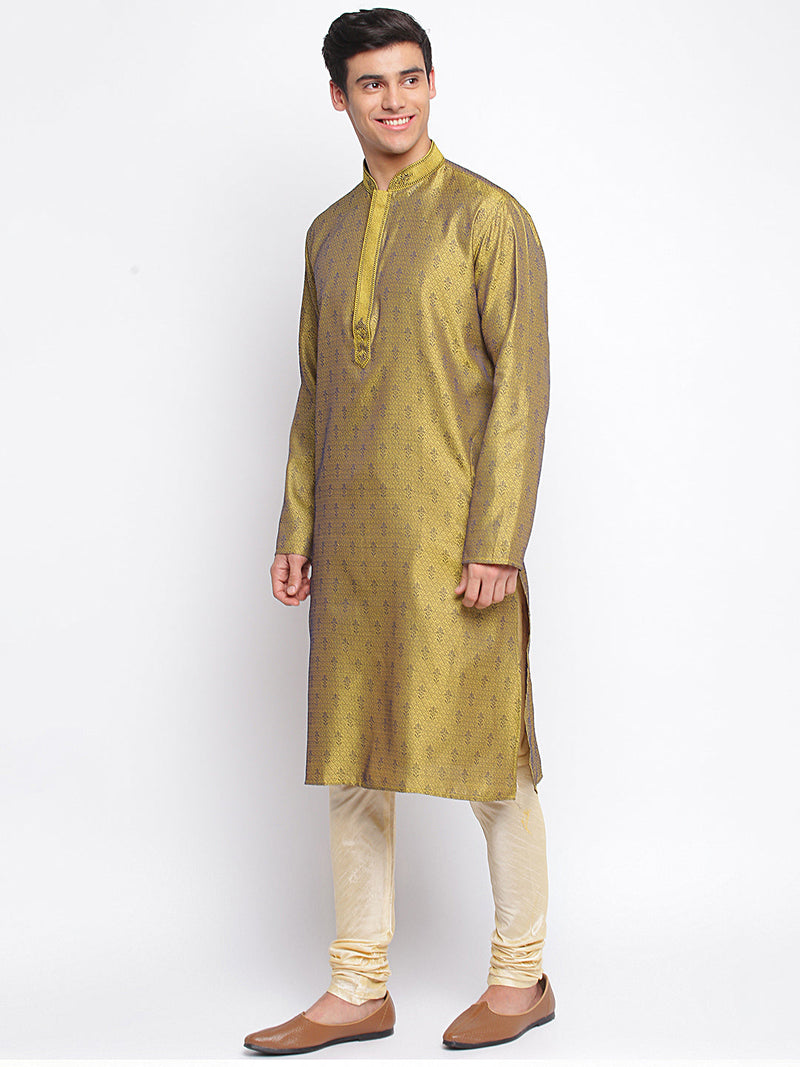 gold woven pattern straight kurta for men online
