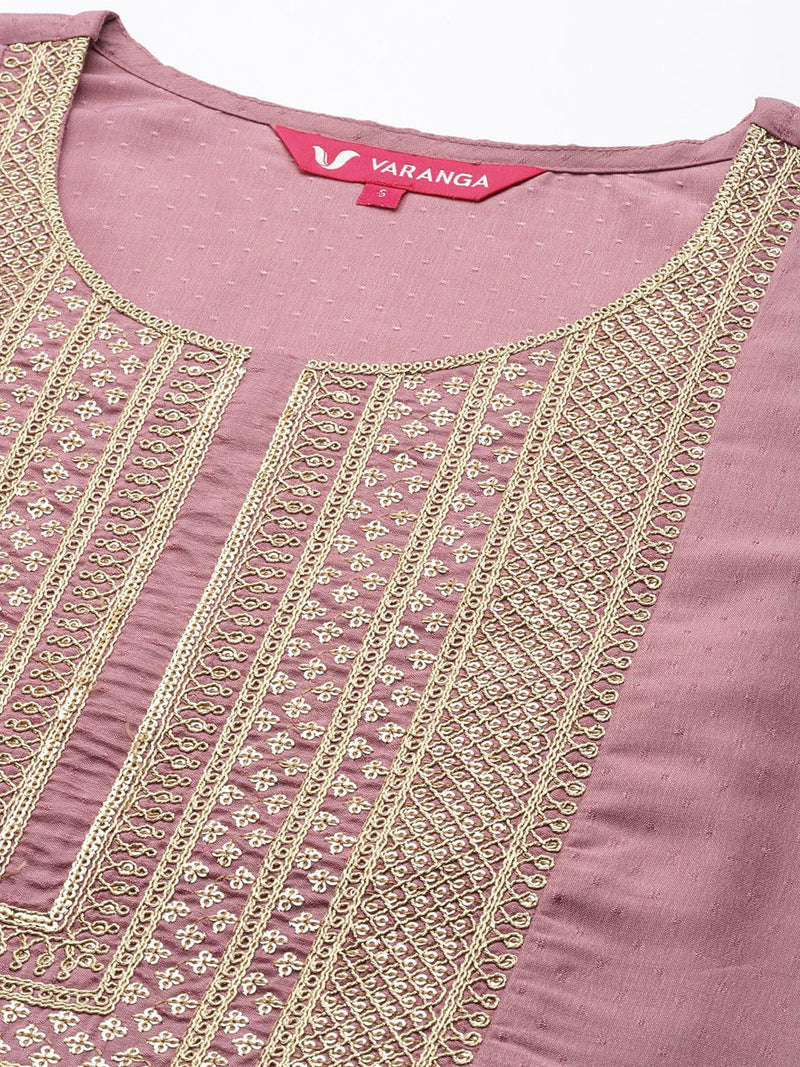 women pink mauve ethnic motifs embroidered kurta set