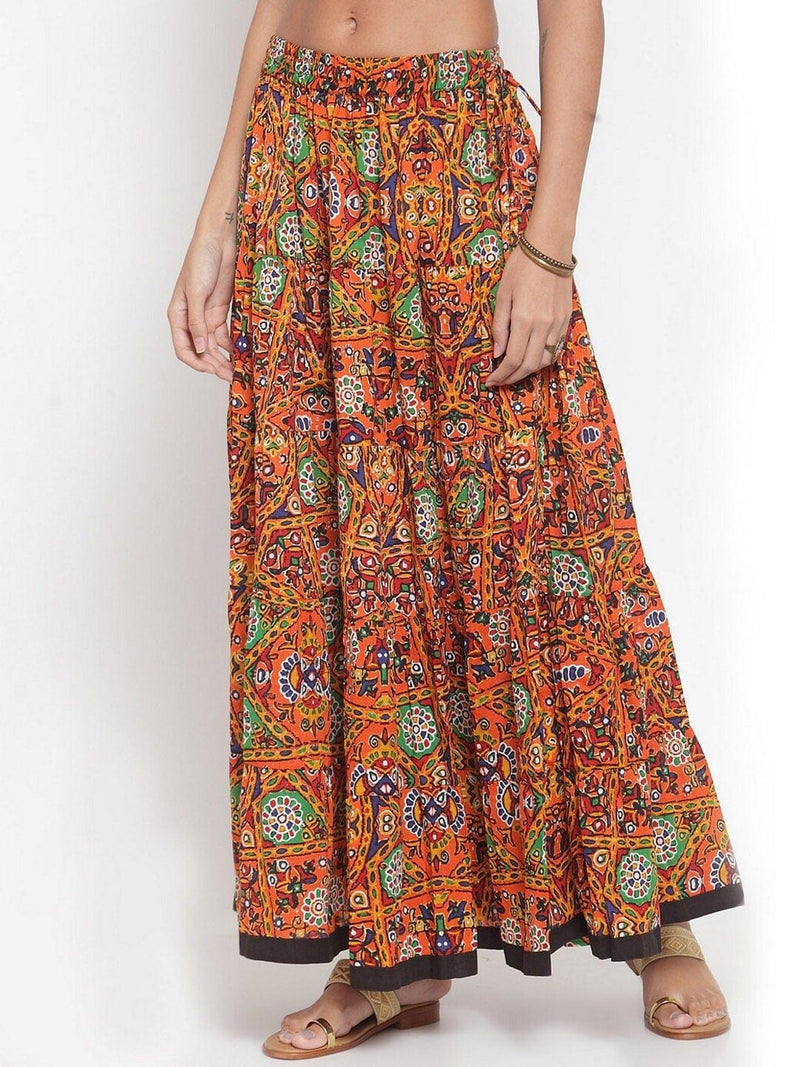 varanga ksut orange green printed maxi flared skirt buy