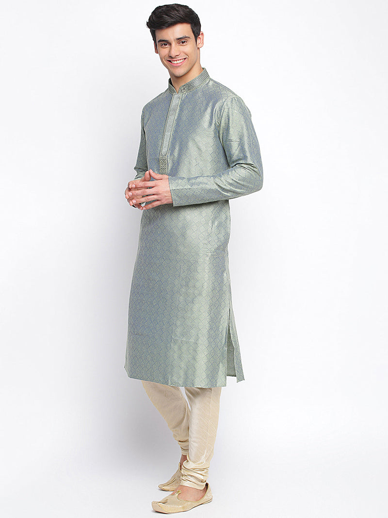 grey woven pattern straight kurta for men online