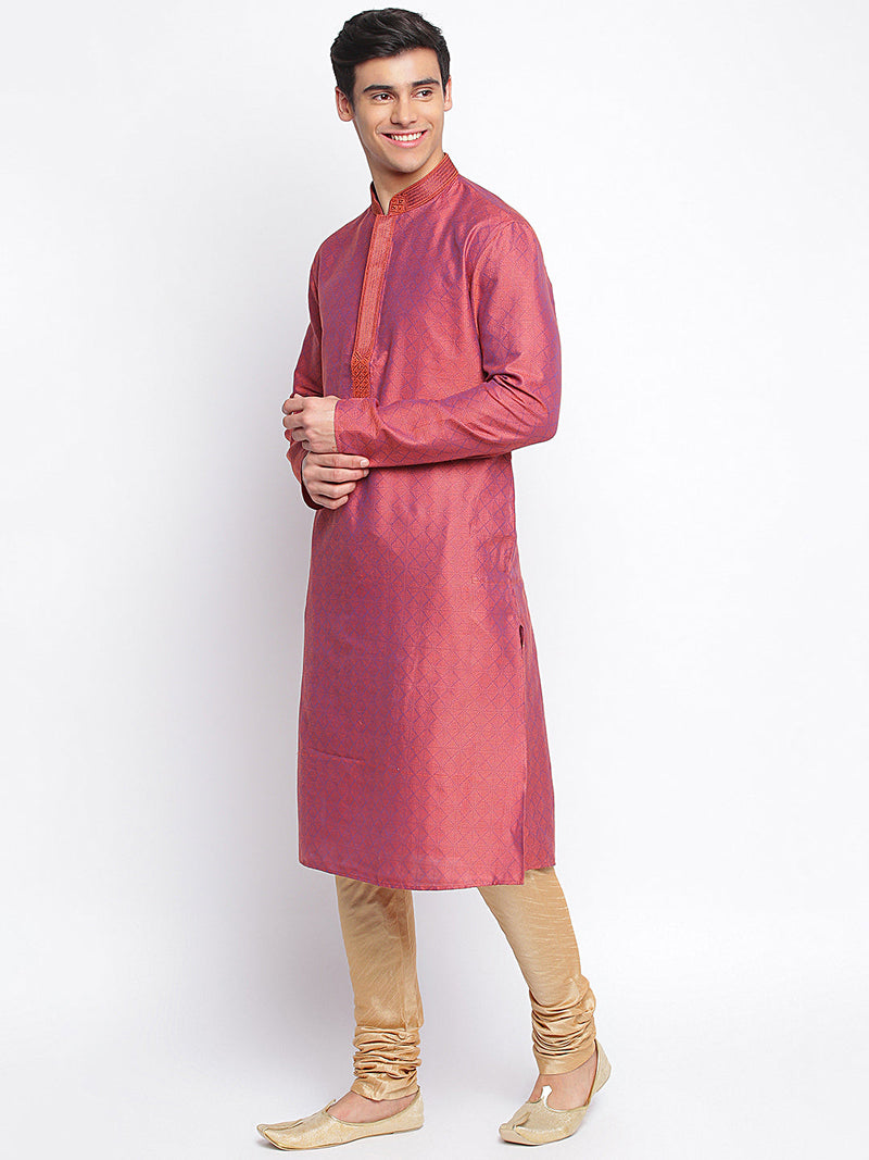 purple woven pattern straight ethnic kurta for men online