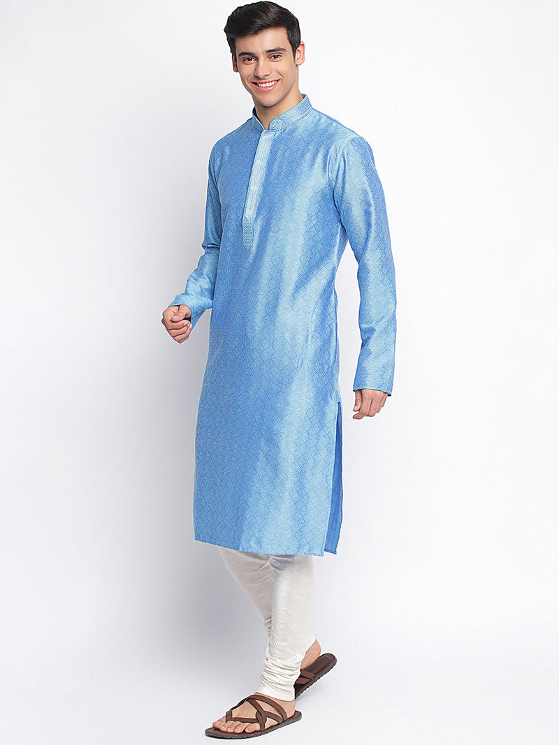 sky blue woven pattern straight kurta for men online