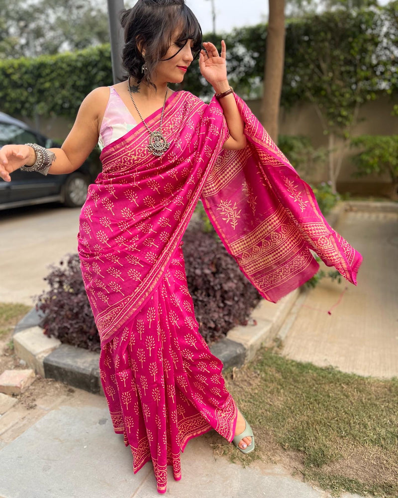 Purple Chanderi Printed Saree| buy Chanderi sarees Online |Jhakhas