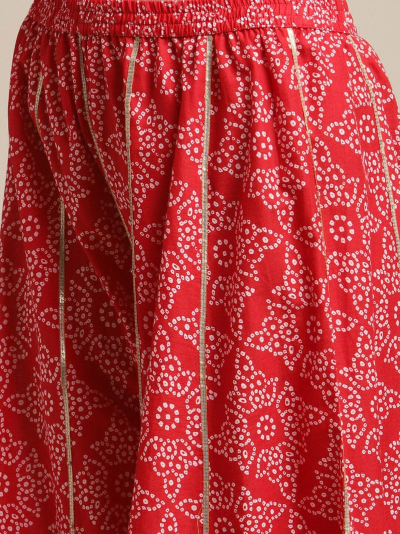 red ethnic motifs printed gotta patti kurta with sharara shopping