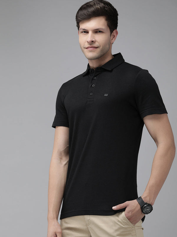 men cascad black polo collar pure cotton slim fit t-shirt