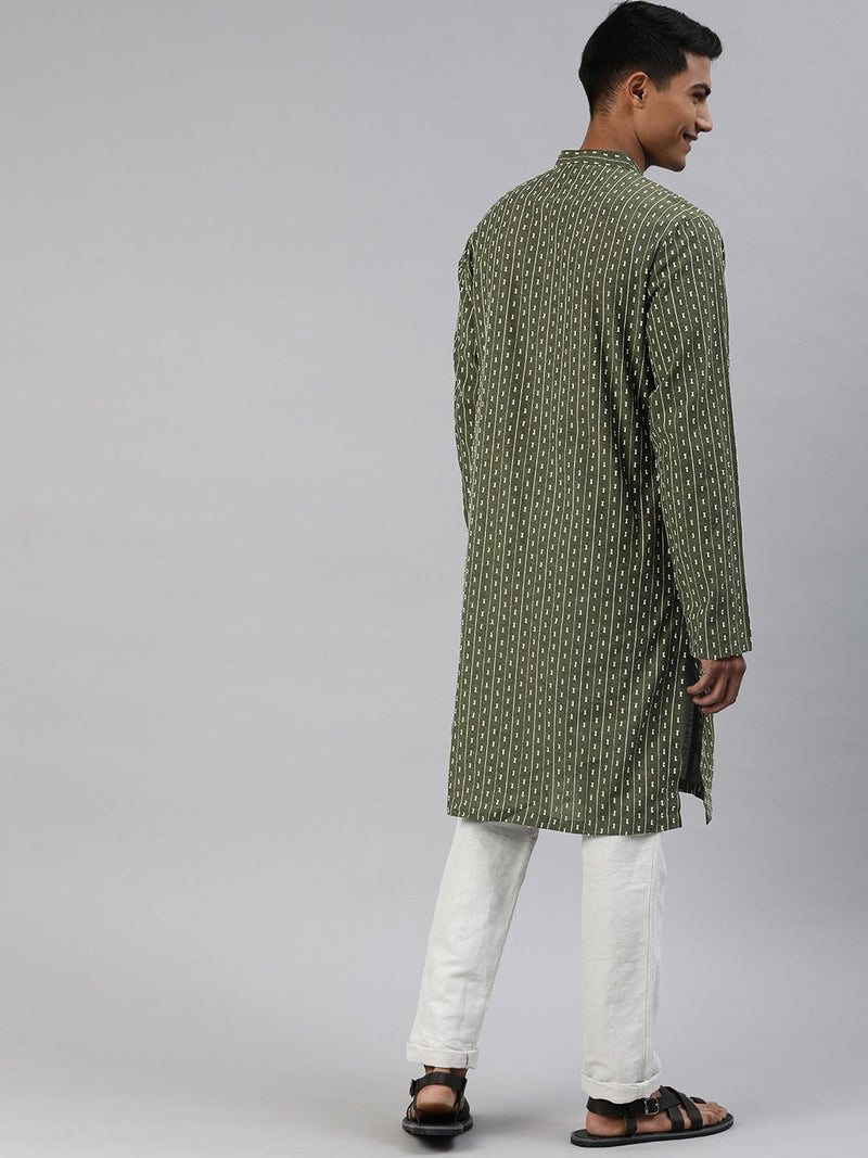 samudra men green cut-butta festival kurta