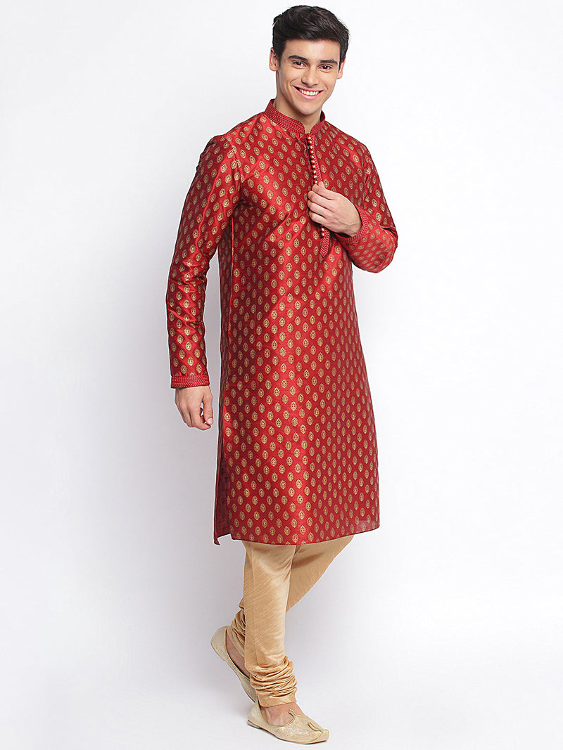 online maroon woven full sleeve straight kurta men