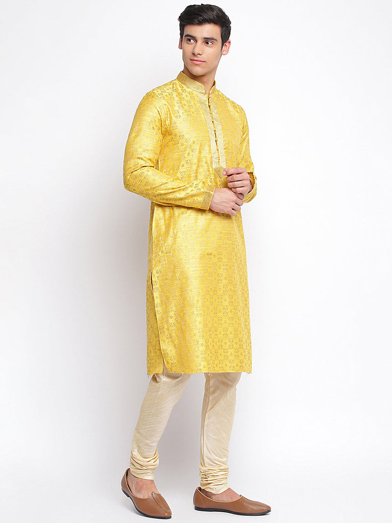online yellow woven full sleeve straight kurta men
