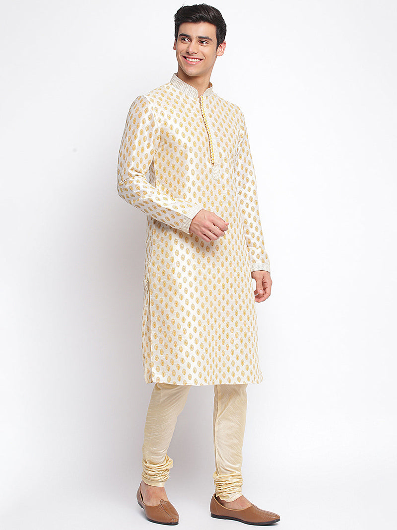 online cream woven pattern straight kurta men