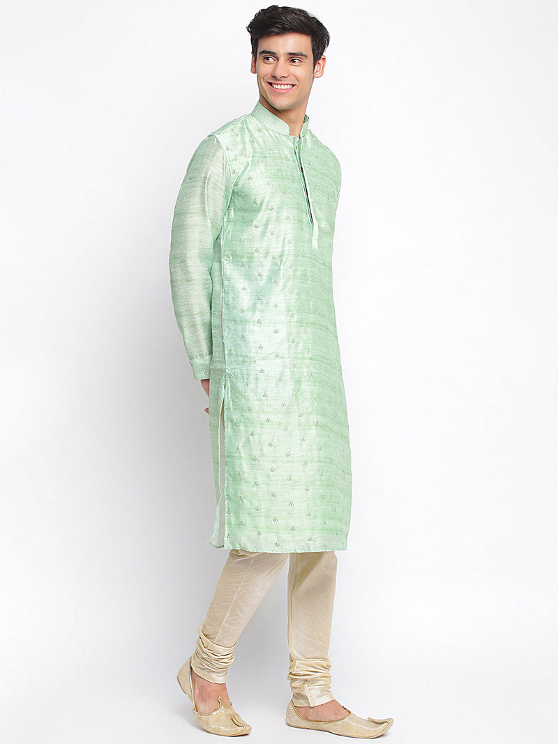 online light green woven pattern straight kurta for men