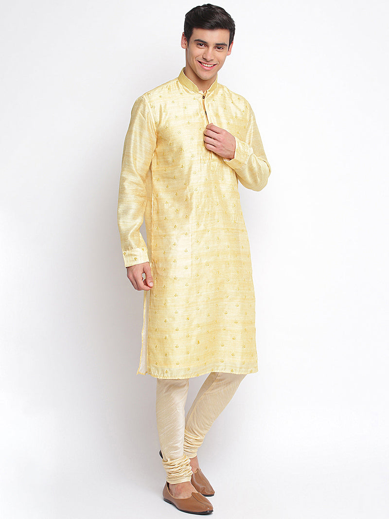 online lemon woven pattern straight kurta for men