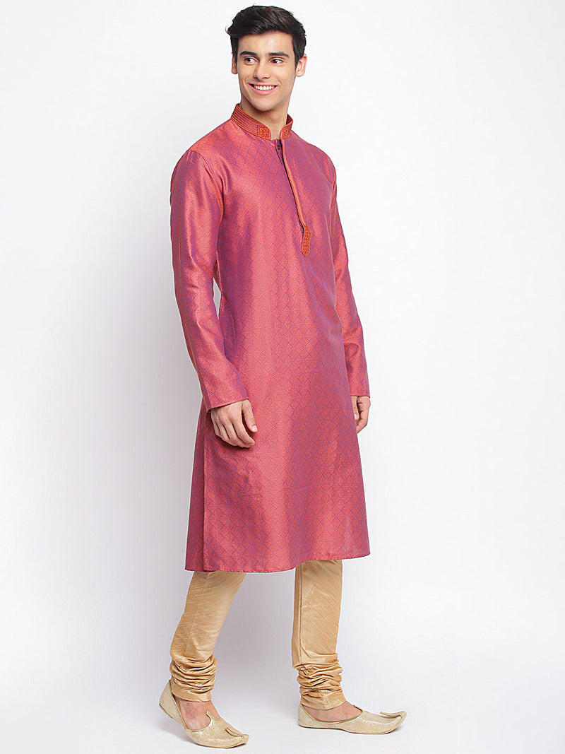 purple woven pattern straight ethnic kurta for men sanwara