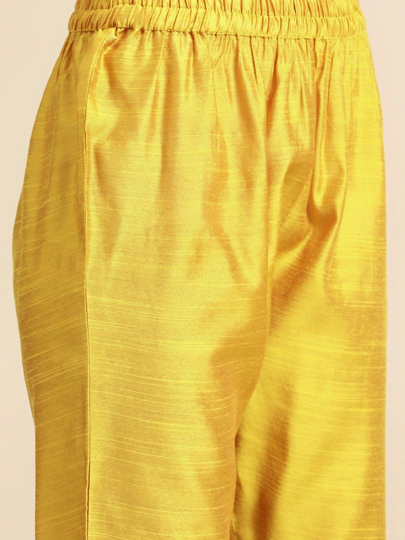varanga mustard yellow & pink embroidered kurta set dupatta