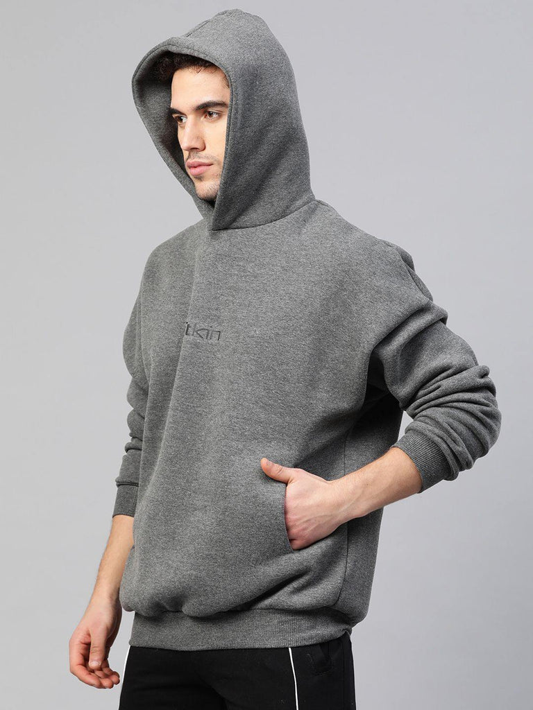 men charcoal grey fleece winter hooded sweatshirt