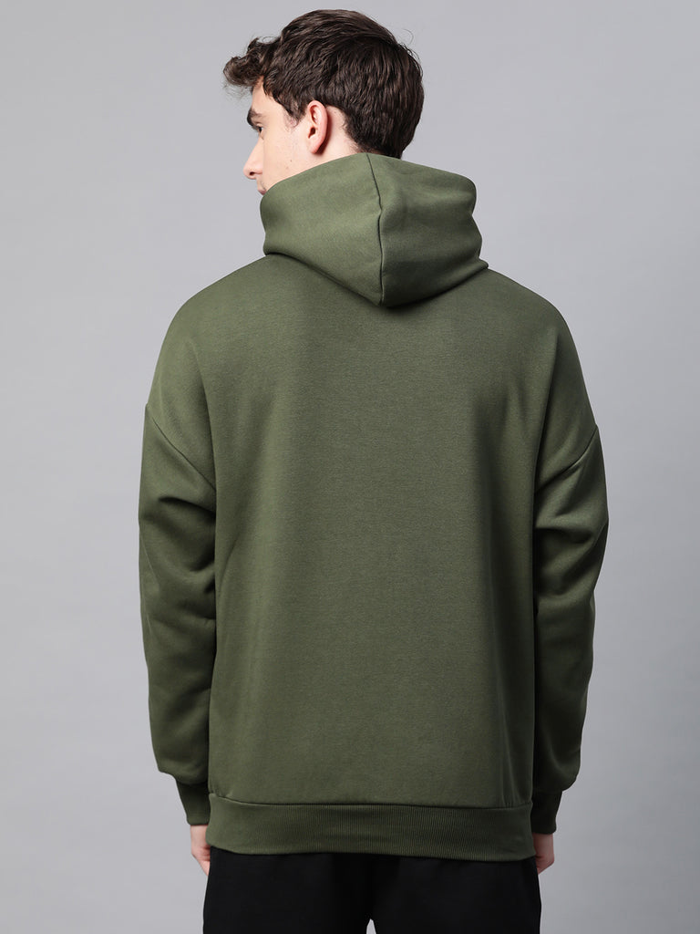 men olive green black solid hooded sweatshirt fitkin