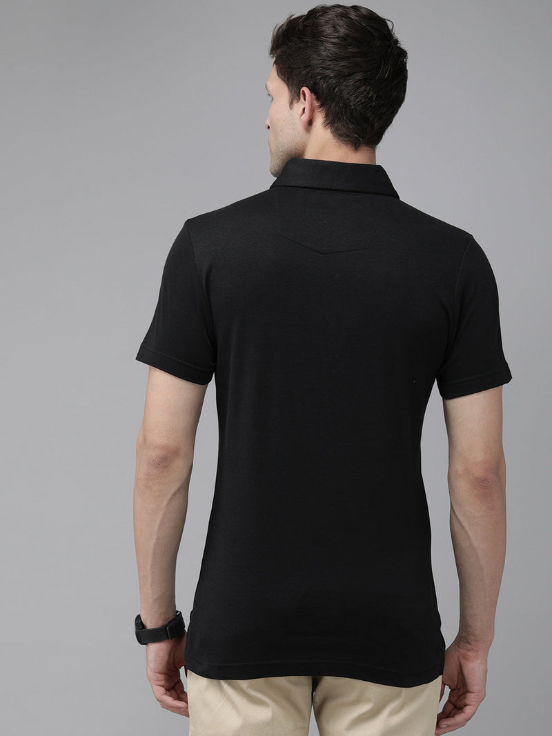 shop cascad black polo collar pure cotton slim fit t-shirt