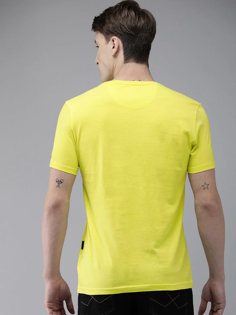 men Blot Ardor Edition Yellow Pure Cotton Bear Printed Slim Fit T-shirt