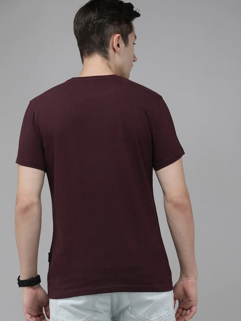 men union ardor edition maroon slim fit printed pure cotton t-shirt