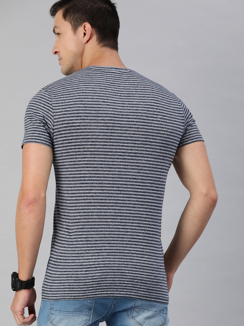 men navy blue striped round neck t-shirt online shopping